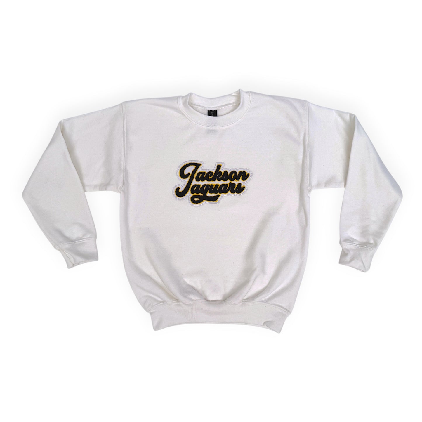 White 'Jackson Jaguar' Chenille Patch Youth Sweatshirt